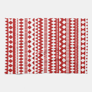 Linge De Cuisine Motif géométrique tribal blanc rouge aztèque des