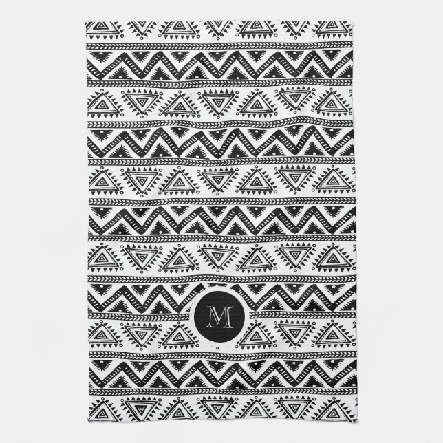 Linge De Cuisine Motif géométrique tribal noir et blanc moderne (Vertical)