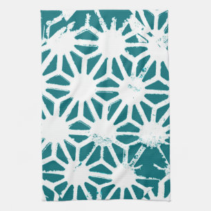 Linge De Cuisine motif géométrique turquoise et blanc