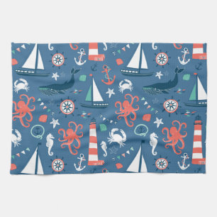 Linge De Cuisine Motif girly de rétro marin nautique avec des