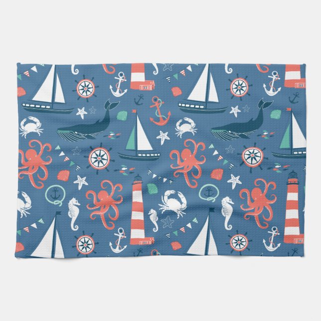 Linge De Cuisine Motif girly de rétro marin nautique avec des (Horizontal)