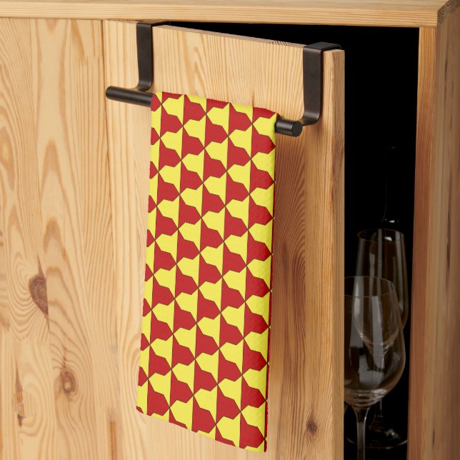 Linge De Cuisine Motif héraldique médiéval rouge jaune Ferrer Derby (Pliage en tiers)