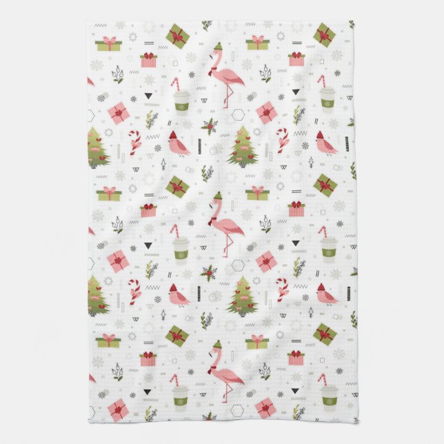Linge De Cuisine Motif heureux de Flamant rose de vacances (Vertical)