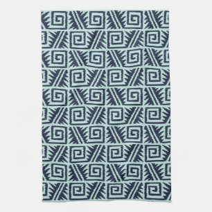 Linge De Cuisine Motif Ikat Aztec - Indigo et bleu clair
