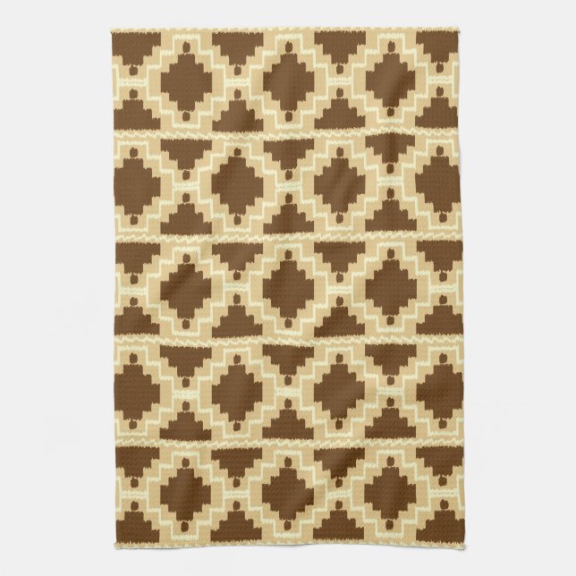 Linge De Cuisine Motif Ikat Aztec - Tan, brun et crème (Vertical)