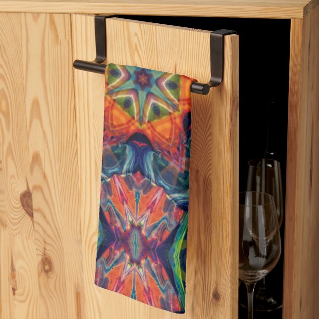 Linge De Cuisine Motif Kaleidoscope couleur psychédélique (Pliage en tiers)