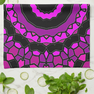 Linge De Cuisine Motif kaléidoscope violet, rose et noir