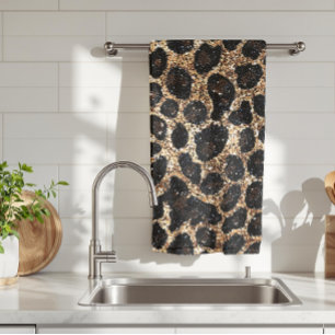 Linge De Cuisine Motif Léopard Noir Marron Or Pailleté Luxe