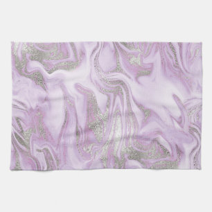Linge De Cuisine Motif marbre argent et violet clair moderne