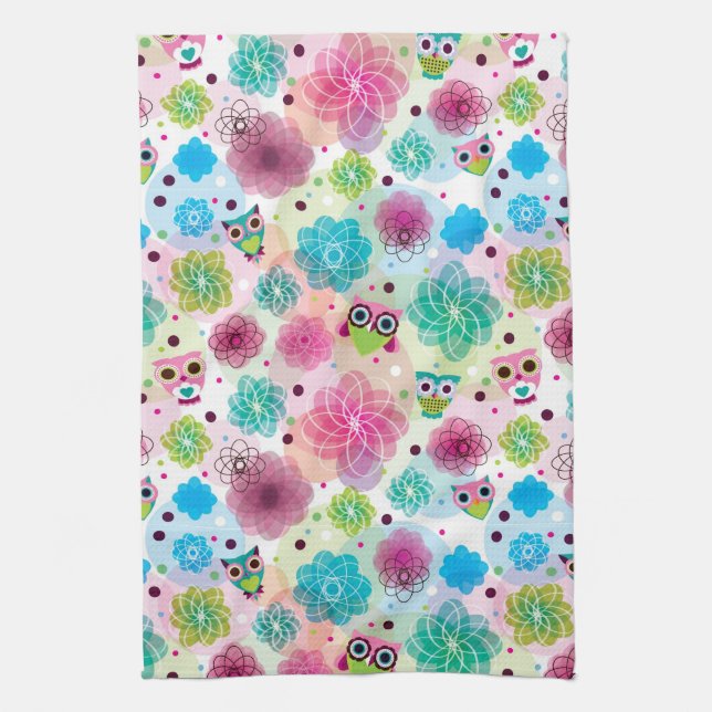 Linge De Cuisine Motif mignon d'arrière - plan de hibou de fleur (Vertical)