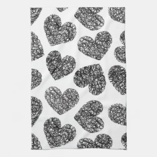 Linge De Cuisine Motif moderne Black and White Doodle Hearts