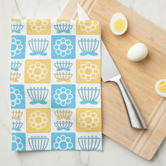 Linge De Cuisine Motif moderne bleu et jaune