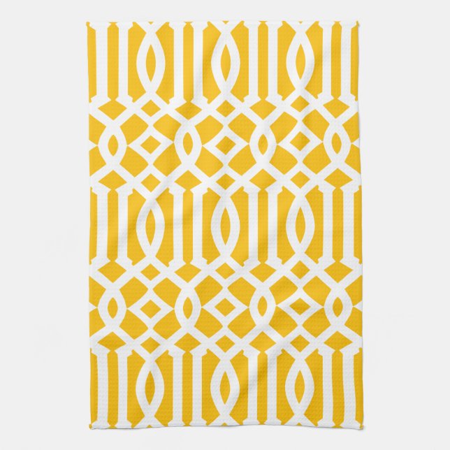 Linge De Cuisine Motif moderne de Trellis jaune et blanc (Vertical)