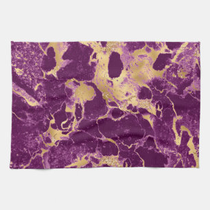 Linge De Cuisine Motif moderne en marbre violet et or