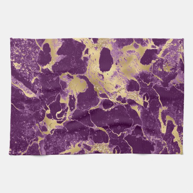 Linge De Cuisine Motif moderne en marbre violet et or (Horizontal)