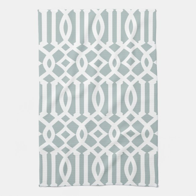 Linge De Cuisine Motif moderne gris bleu et blanc Trellis (Vertical)