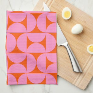 Linge De Cuisine Motif moderne rose Et orange Du Milieu Du Siècle