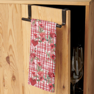 Linge De Cuisine Motif moderne Tartan Rouge Floral