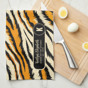 Linge De Cuisine Motif monogramme rayures de tigre orange noir