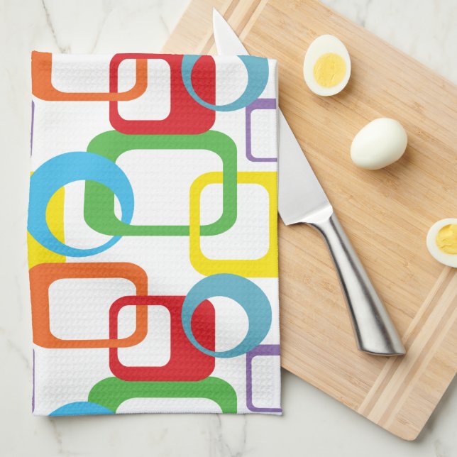 Linge De Cuisine Motif multicolore rétro géométrique (Quart Plié)