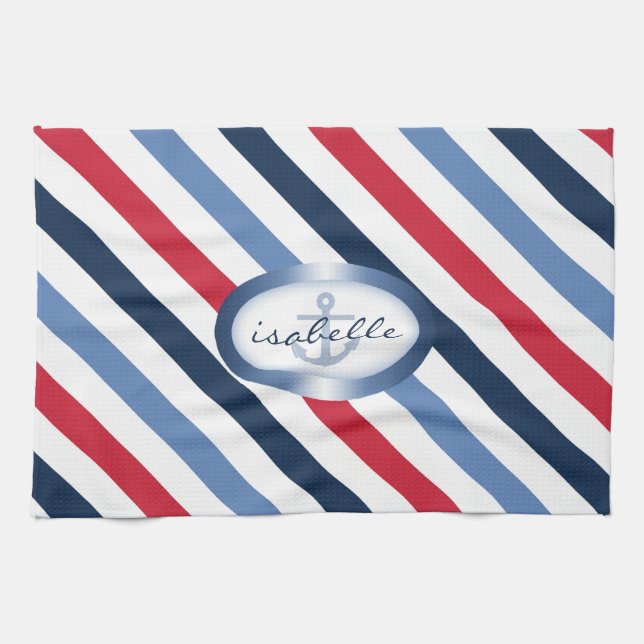 Linge De Cuisine Motif nautique personnalisé Ancre et bande (Horizontal)