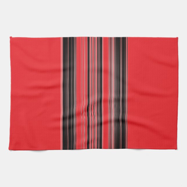 Linge De Cuisine Motif noir blanc rouge rayé (Horizontal)