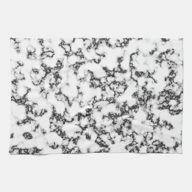 Linge De Cuisine motif noir et Marbre blanc (Horizontal)