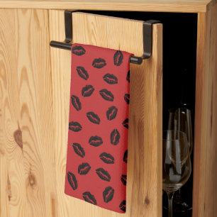 Linge De Cuisine Motif noir lèvres sur Arrière - plan rouge