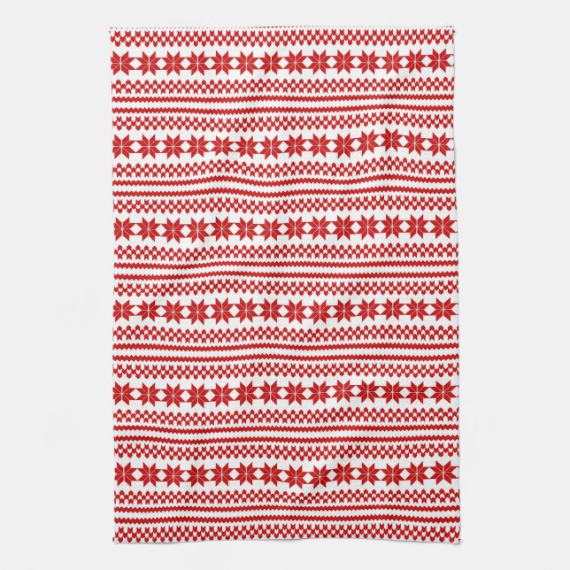 Linge De Cuisine Motif norvégien blanc rouge de chandail de Noël (Vertical)