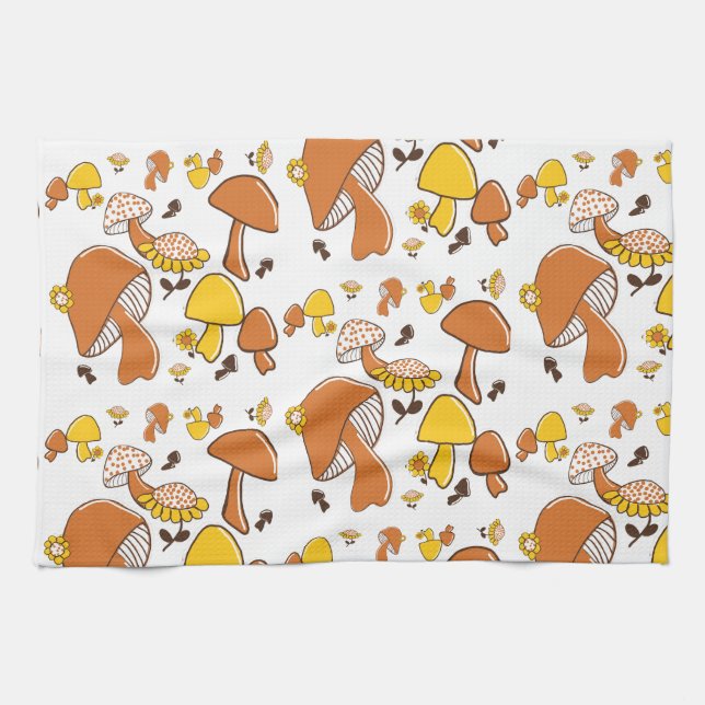 Linge De Cuisine Motif nostalgique de champignons (Horizontal)