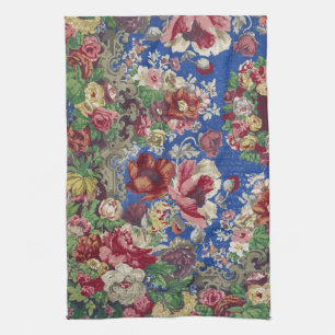 Linge De Cuisine Motif ornemental de rose victorienne bleu royal