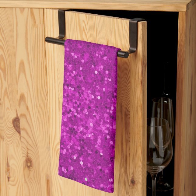 Linge De Cuisine Motif Pailleté Faux Glam Rose Profond (Pliage en tiers)