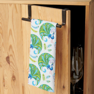 Linge De Cuisine Motif Paon et Plumes