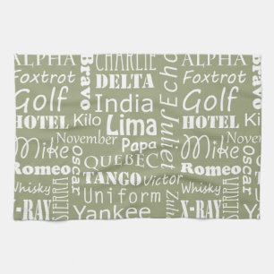 Linge De Cuisine Motif phonétique alphabétique blanc sur le vert Sa