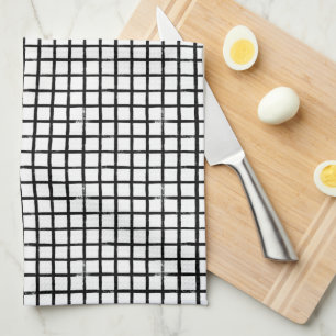 Linge De Cuisine Motif Plaid Doodle Noir & Blanc