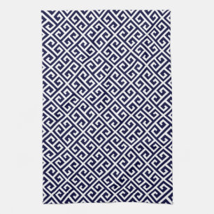 Linge De Cuisine Motif principal grec de bleu marine et blanc