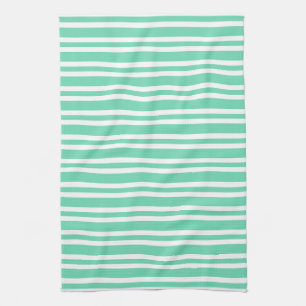 Linge De Cuisine Motif rayures blanches Aquamarine