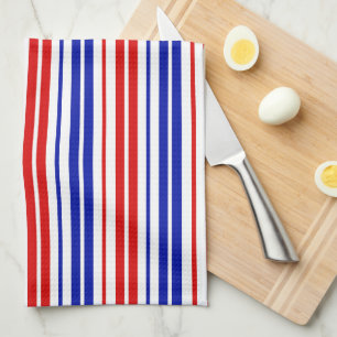 Linge De Cuisine Motif rayures blanches rouges bleues