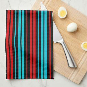 Linge De Cuisine Motif rayures rouges bleues noires
