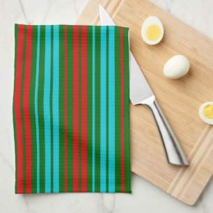Linge De Cuisine Motif rayures vert rouge bleu