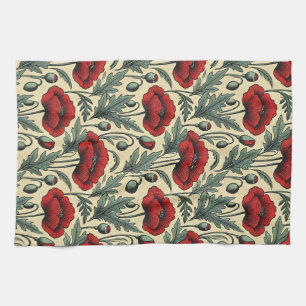 Linge De Cuisine Motif Red Poppies d'inspiration vintage