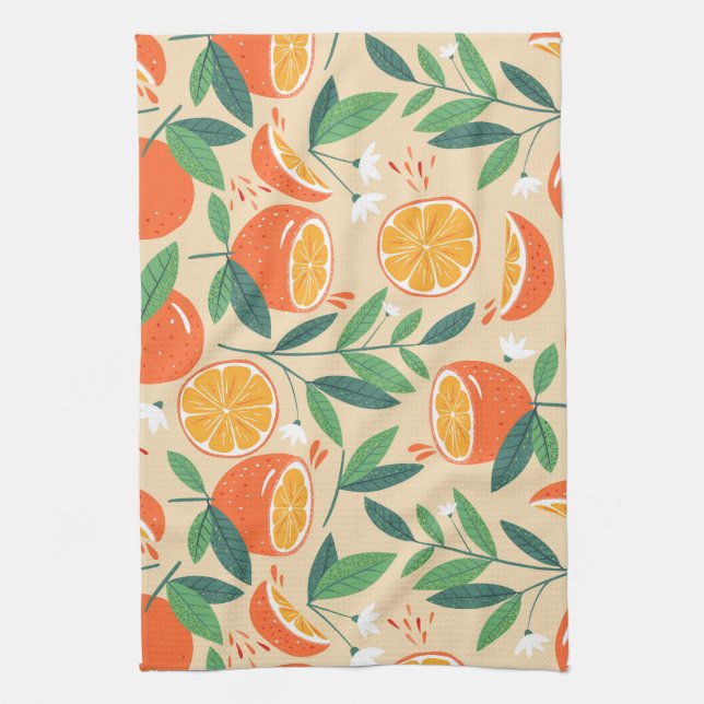 Linge De Cuisine Motif rétro de fruits d'agrumes orange (Vertical)