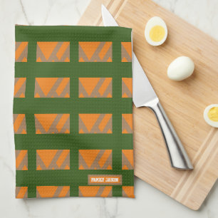 Linge De Cuisine Motif rétro vert orange