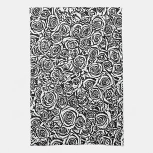 Linge De Cuisine Motif Rose Abstrait moderne, noir et blanc