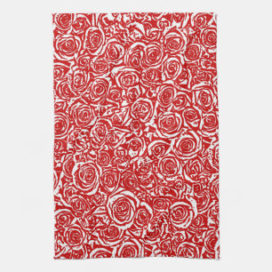 Linge De Cuisine Motif Rose Abstrait moderne, rouge foncé et blanc