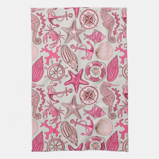Linge De Cuisine Motif rose de mer (Vertical)