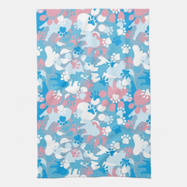 Linge De Cuisine Motif rose et bleu de chien de camouflage (Vertical)