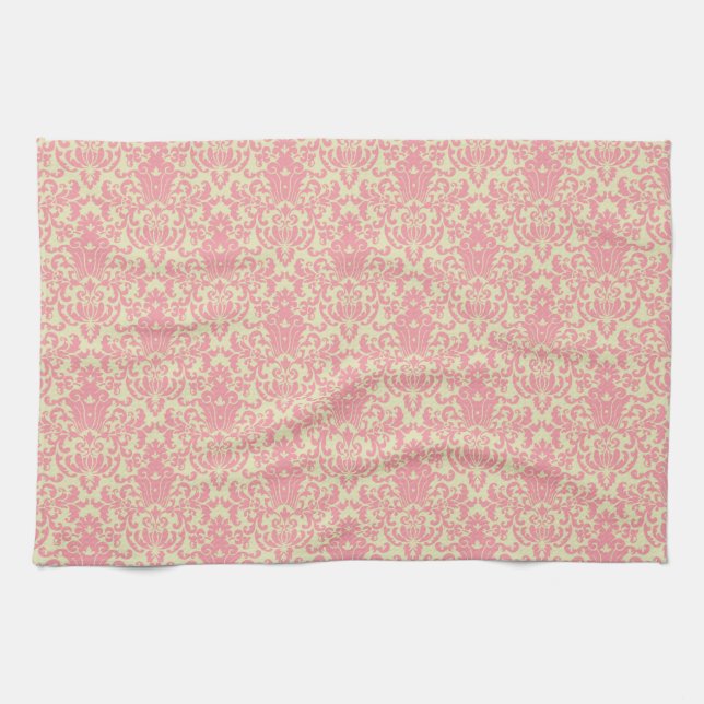 Linge De Cuisine Motif rose et jaune de damassé (Horizontal)
