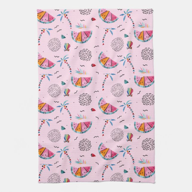 Linge De Cuisine Motif rose tropical de style de Memphis (Vertical)
