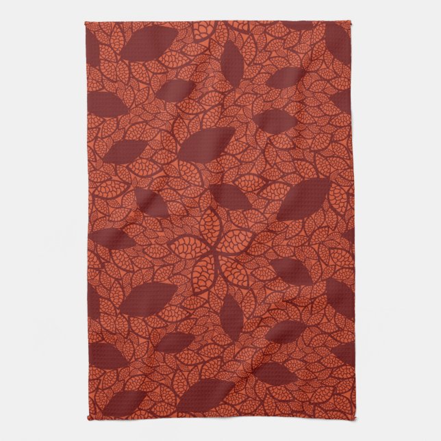 Linge De Cuisine Motif rouge de feuille sur l'orange (Vertical)